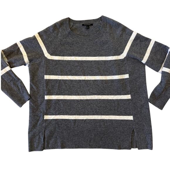 Banana Republic Gray Cream Striped Wool Alpaca Blend Sweater Tunic Size Medium - Picture 2 of 6
